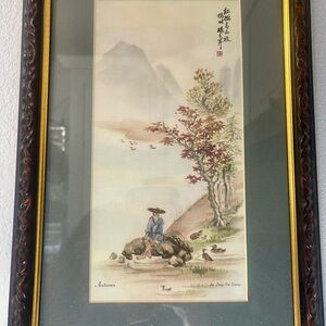 vintage lithograph print painting of the “autumn” Season by Ling-Fu Yang framed